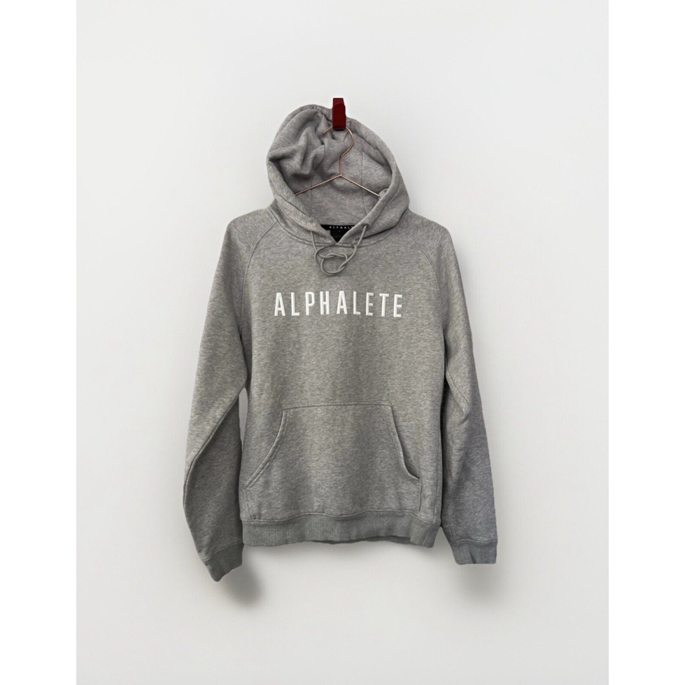 Alphalete Logo Hoodie Pullover Sweatshirt Heather Gray Size S Raised Logo Pocket